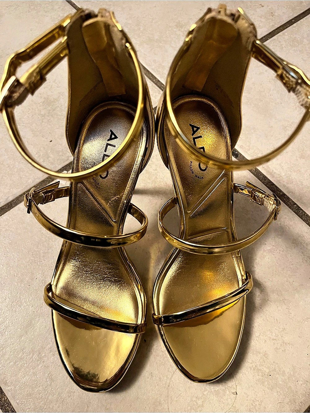 ALDO Gold Metallic Ankle-Strap Heels US 6